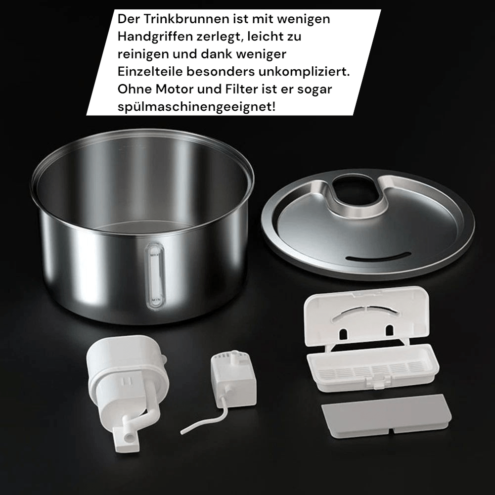 Akkubetriebener Edelstahl - Trinkbrunnen mit Bewegungssensor - CagillyPaw e.U.