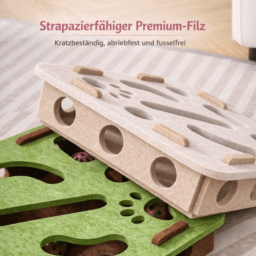 Katzen Intelligenzspielzeug aus Filz – Interaktive Spielbox mit Bällen - CagillyPaw e.U.