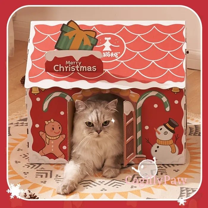 Weihnachtliches Karton - Katzenhaus für Gemütliche Stunden - CagillyPaw e.U.