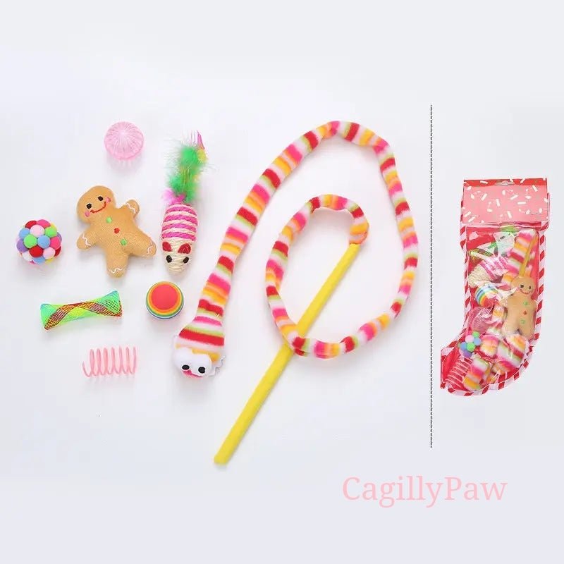 Katzen - Socke Festliches Katzenspielzeug - Set für Weihnachten - CagillyPaw e.U.