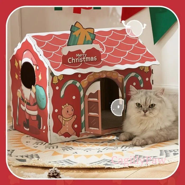 Weihnachtliches Karton - Katzenhaus für Gemütliche Stunden - CagillyPaw e.U.