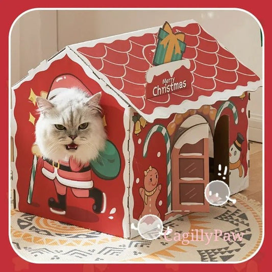 Weihnachtliches Karton - Katzenhaus für Gemütliche Stunden - CagillyPaw e.U.