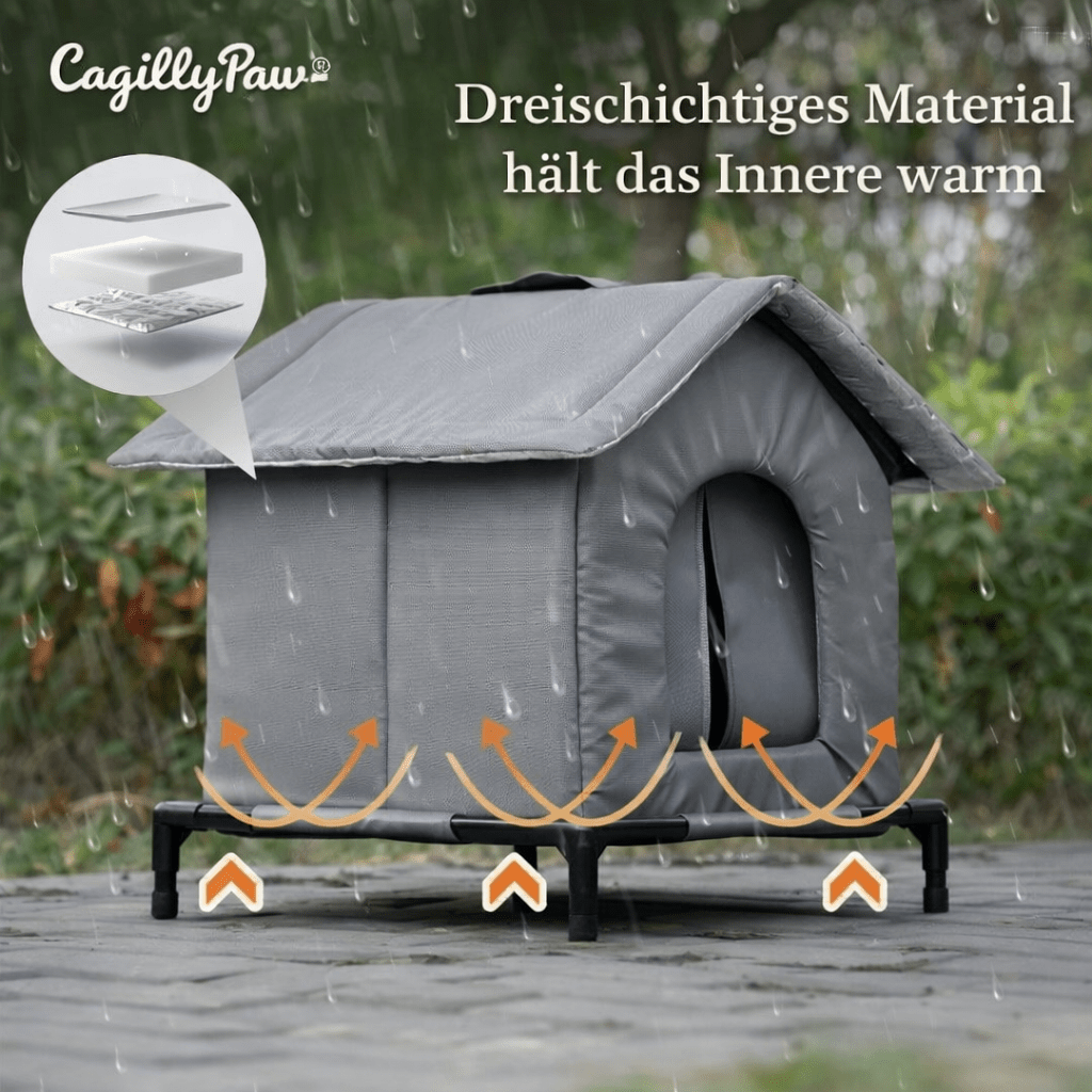 Outdoor - Katzenhaus isoliert & wasserdicht – Winterfestes Katzenhaus mit Standfüßen - CagillyPaw e.U.