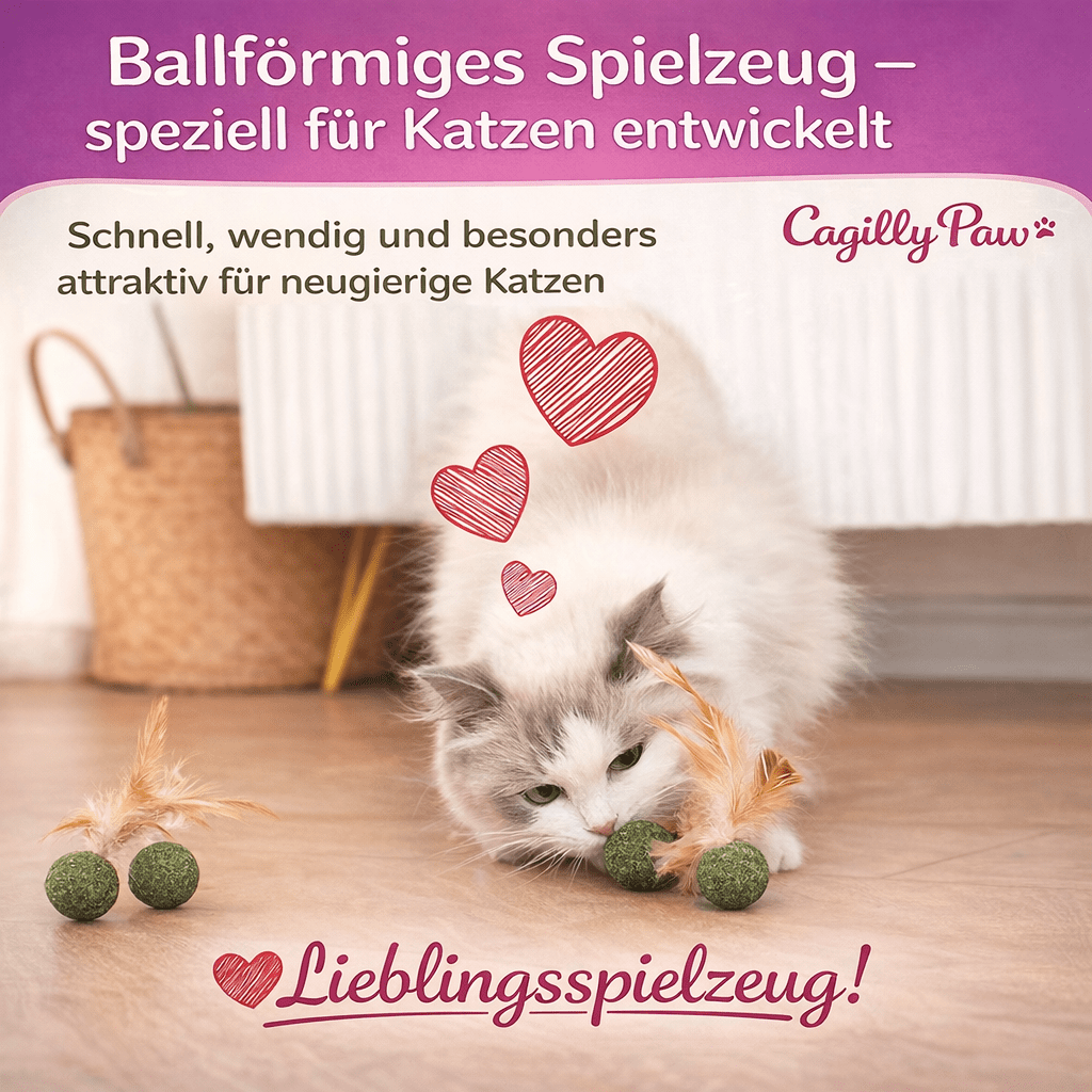 FederMinz Spielball – Katzenminze - Spielzeug mit Federn - CagillyPaw e.U.