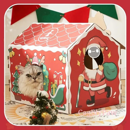 Weihnachtliches Karton - Katzenhaus für Gemütliche Stunden - CagillyPaw e.U.