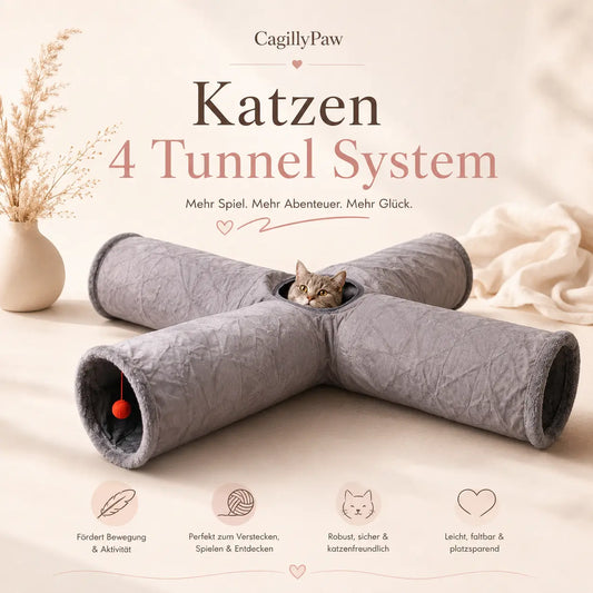 Katzen 4 Tunnel System in Khaki und Grau CagillyPaw e.U.
