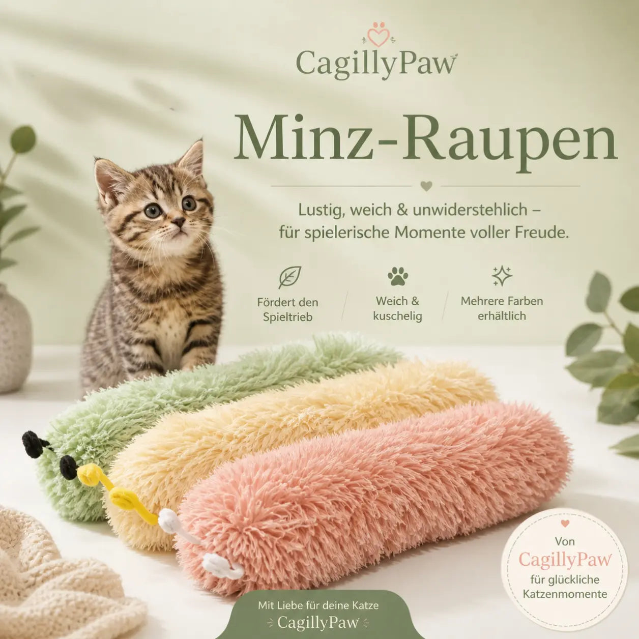 Flauschige Katzen-Minz-Raupe kaufen – Spielspaß für Ihre Katze CagillyPaw e.U.