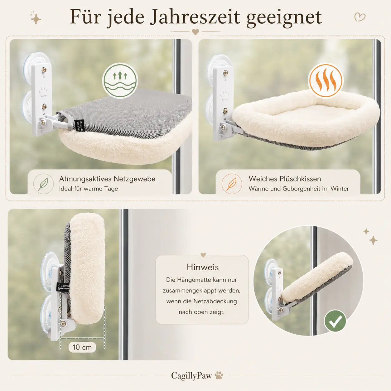 Fenster Hängematte Für Katzen Weiches Katzenbett Mit Saugnäpfen Und Edelstahlrahmen CagillyPaw e.U.