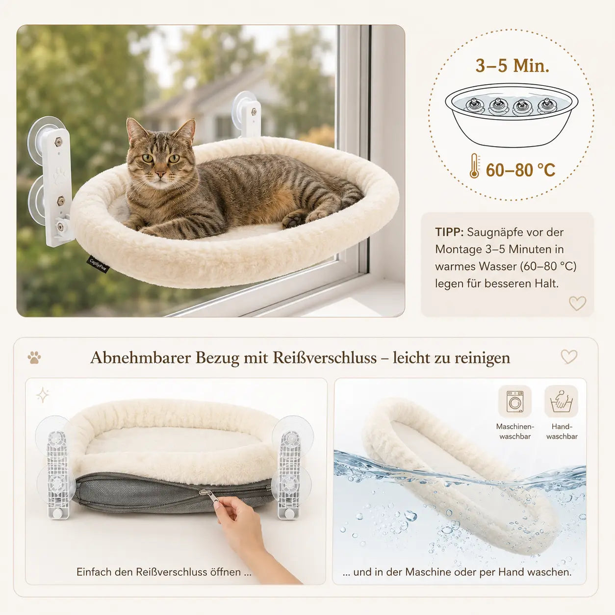 Fenster Hängematte Für Katzen Weiches Katzenbett Mit Saugnäpfen Und Edelstahlrahmen CagillyPaw e.U.