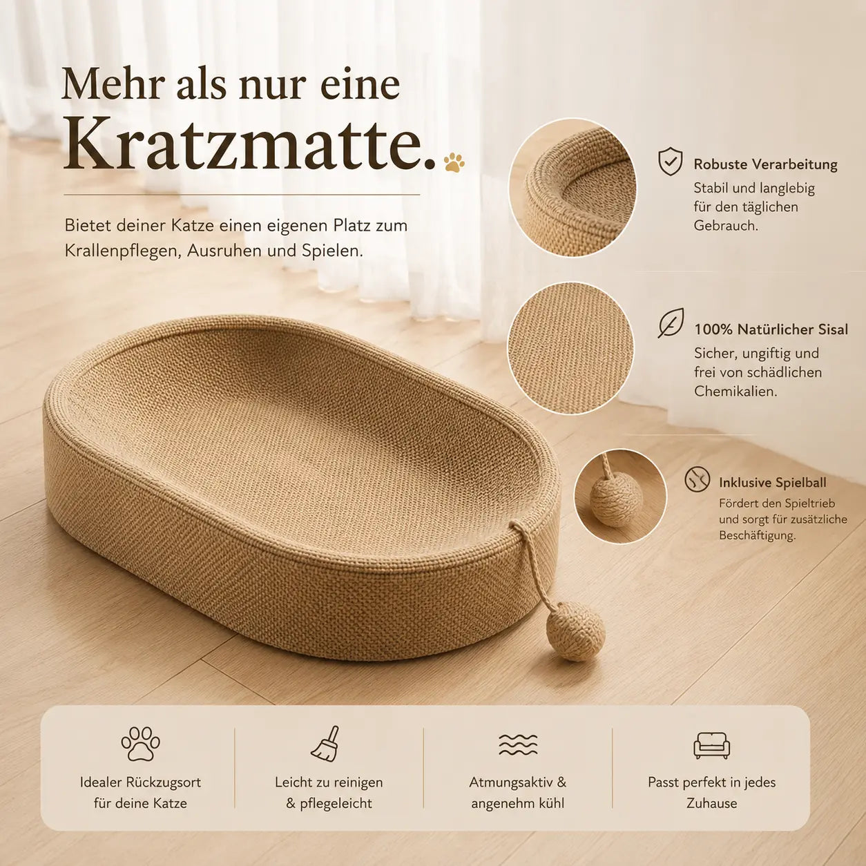 Sisal-Kratzmatte – Robust, Flach & Vielseitig Einsetzbar für Katzen CagillyPaw e.U.
