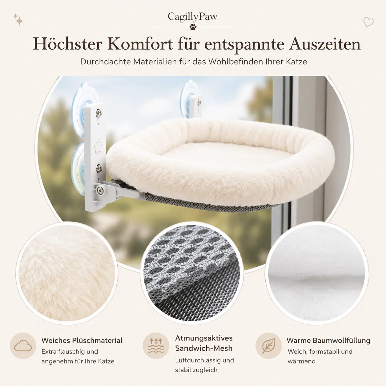Fenster Hängematte Für Katzen Weiches Katzenbett Mit Saugnäpfen Und Edelstahlrahmen CagillyPaw e.U.