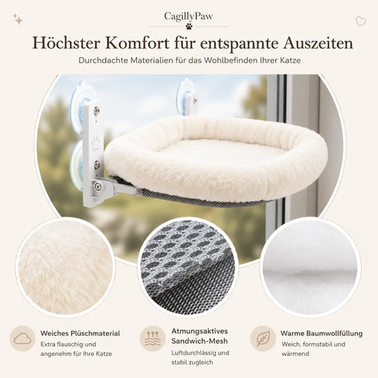 Fenster Hängematte Für Katzen Weiches Katzenbett Mit Saugnäpfen Und Edelstahlrahmen CagillyPaw e.U.